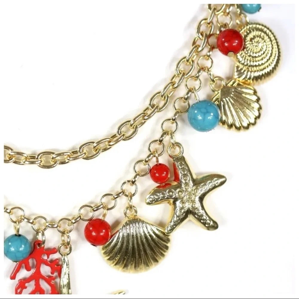 Layered Gold Coral Seashell Necklace - Picture 4 of 7